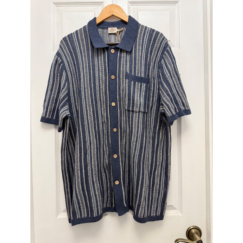 Faherty Sweater Shirt XL Blue New Northern Depths button up polo Striped Knit‎